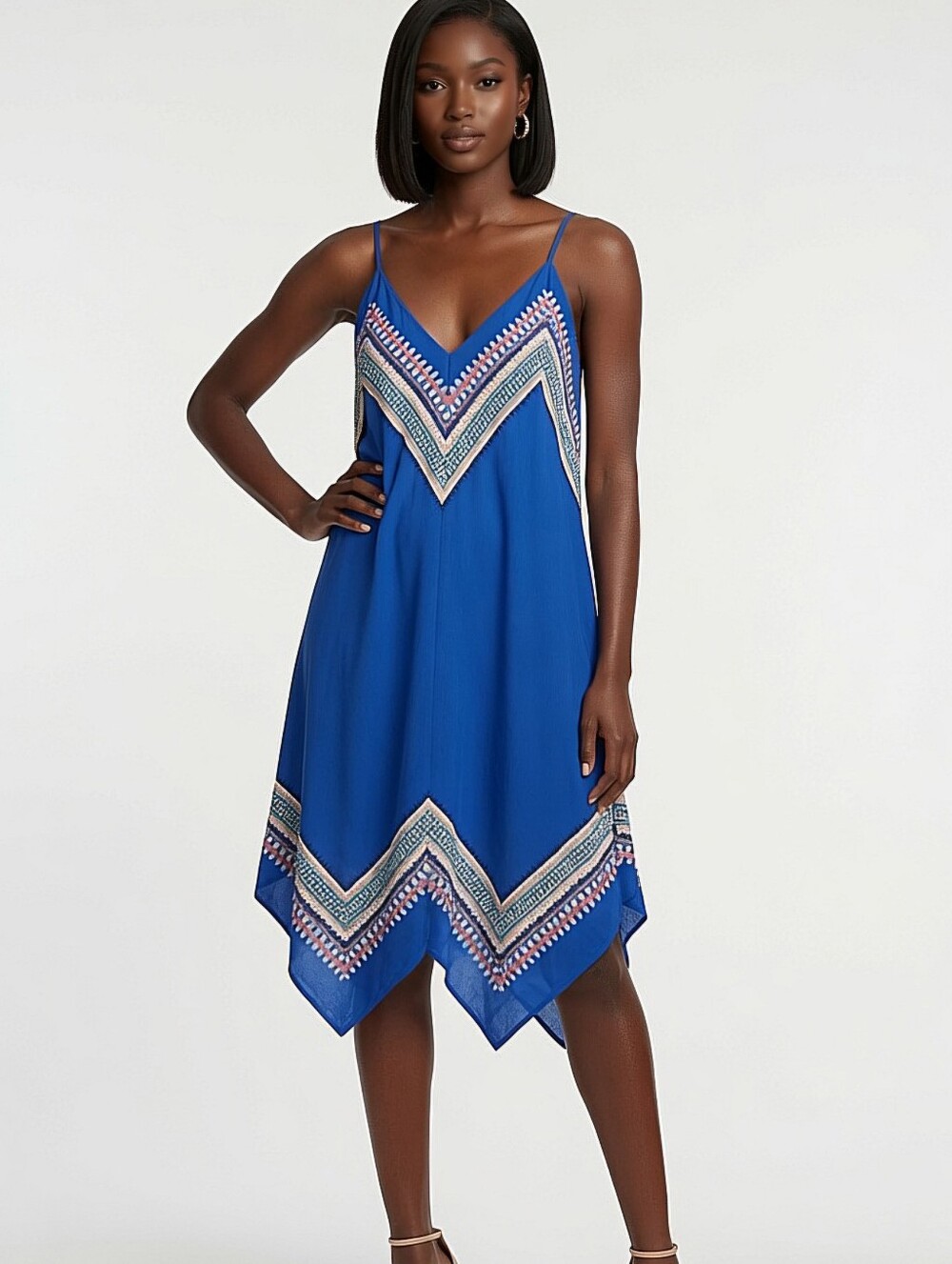 NWT! Meraki Blue V-Neck Spaghetti Strap Handkerchief Hem Dress